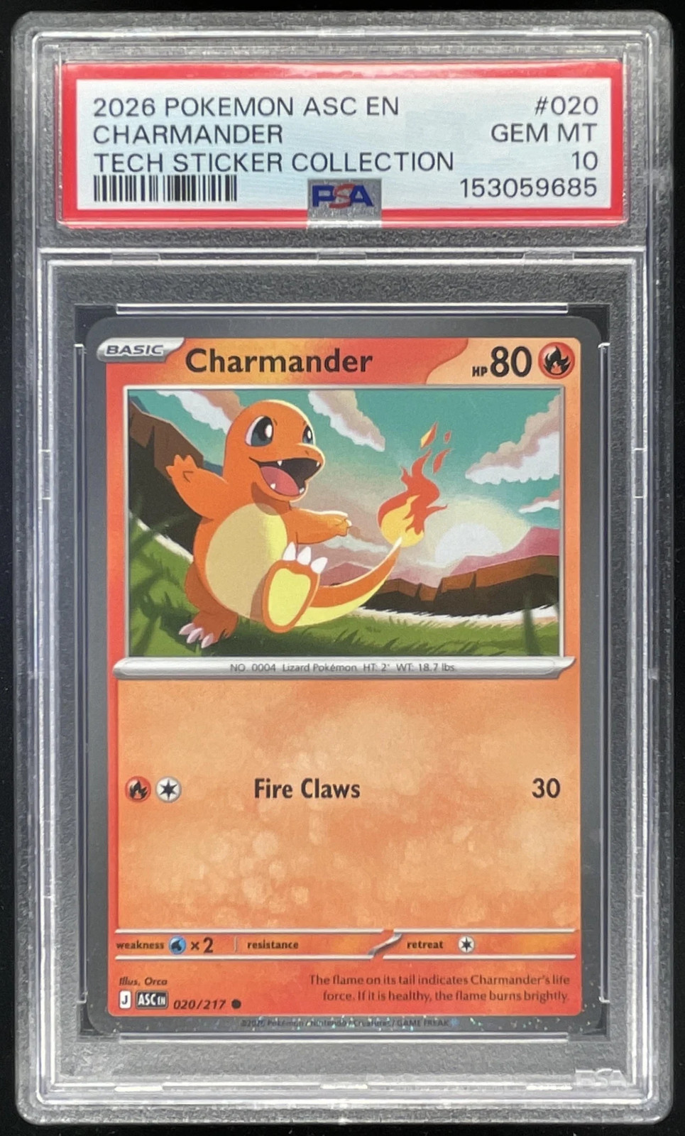 2026 Pokemon Ascended Heroes #020/217 Charmander Common PSA 10 2026 Pokemon Ascended Heroes #020/217 Charmander Common PSA 10