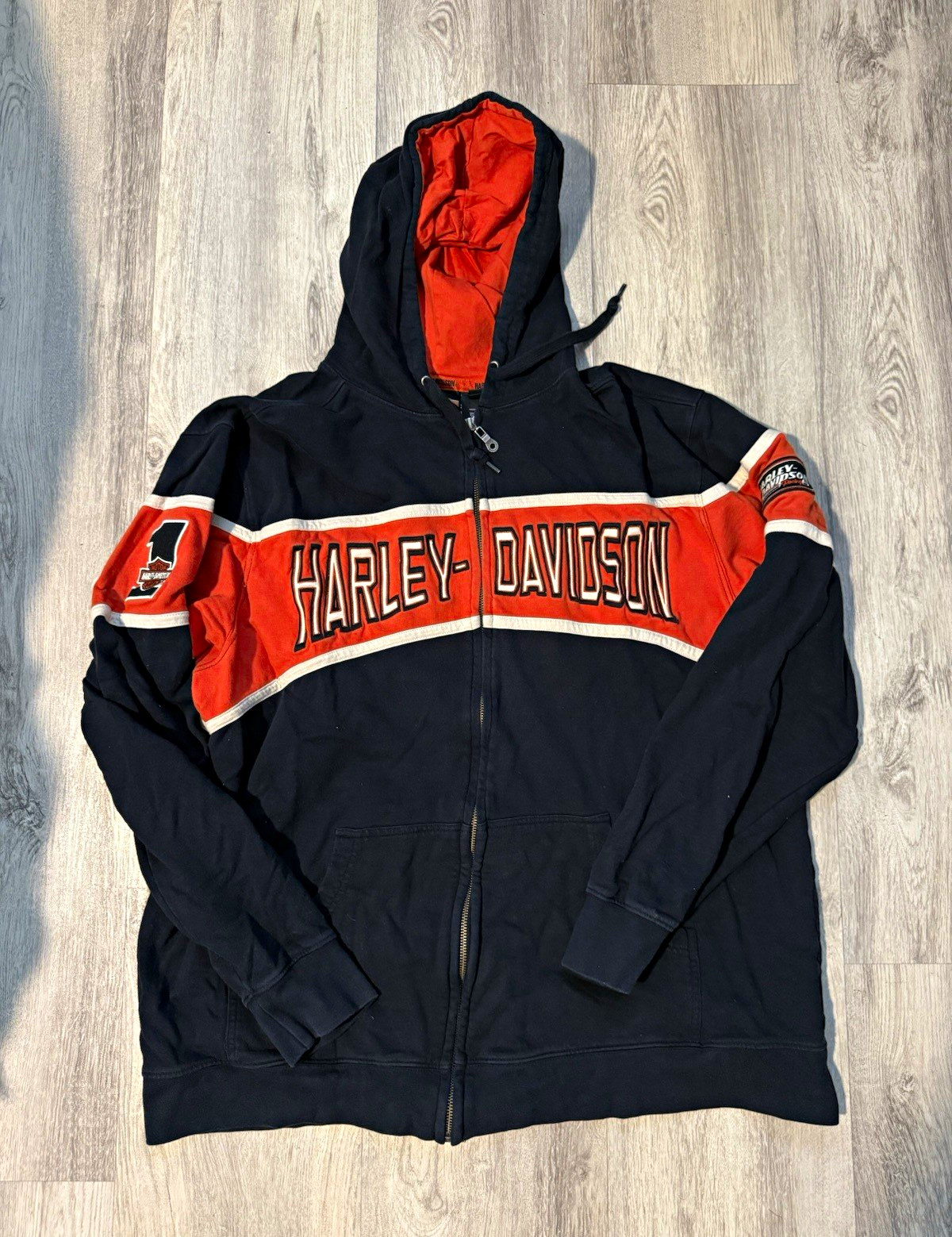 Harley-Davidson Black/Orange Logo Full Zip Hooded Jacket Hoodie 2XL