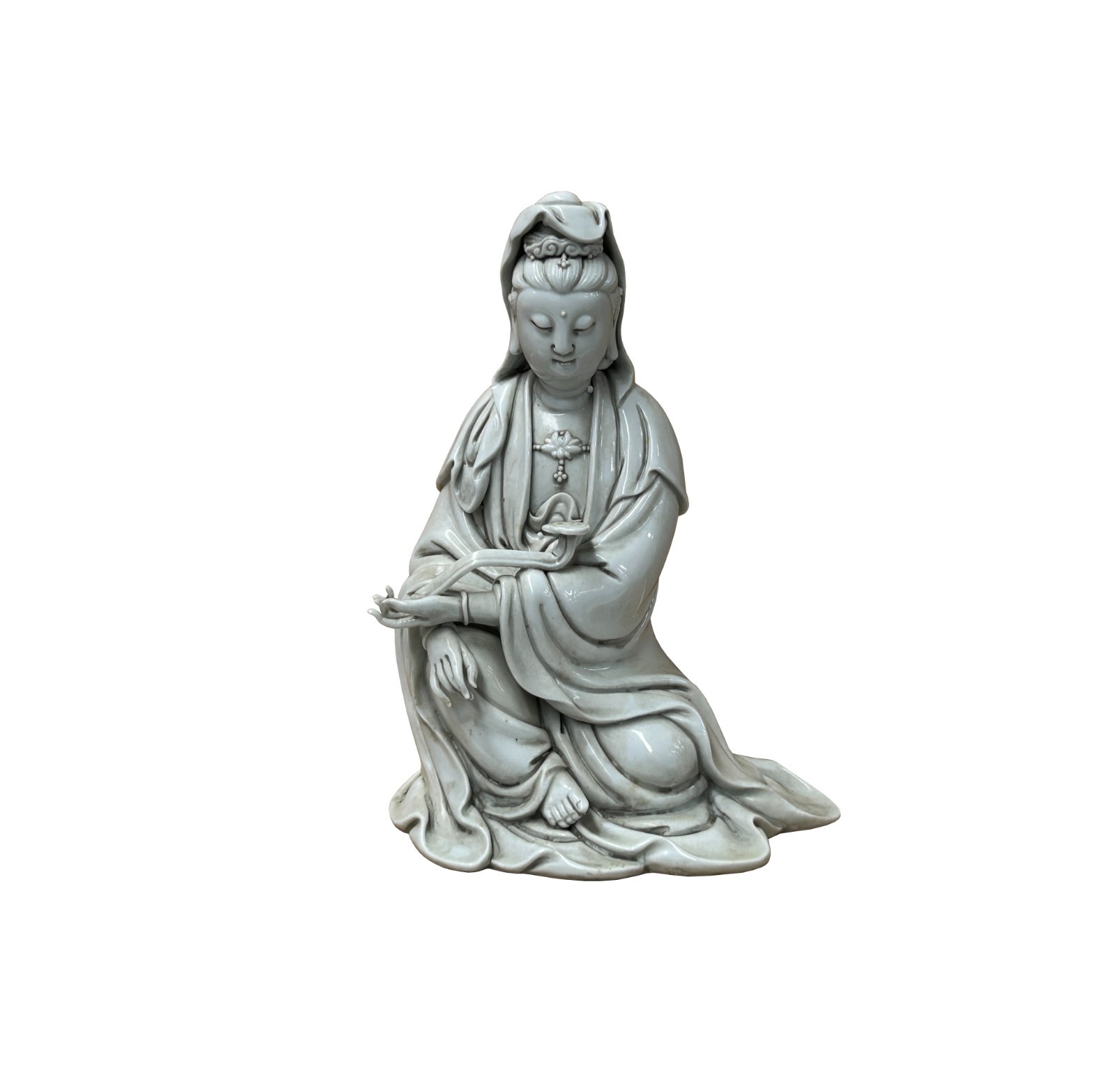 Chinese Handcrafted GuanYin Bodhisattva RuYi Off White Porcelain Statue GB022