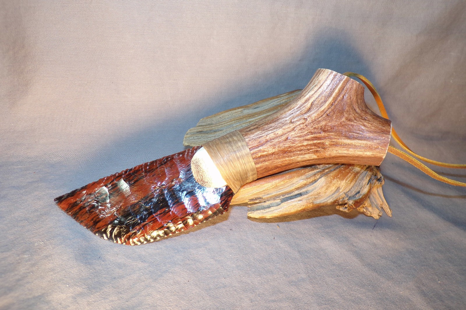 Triple Flow Obsidian Cody Neck Knife Flint Knapping Black Powder Mountain Man