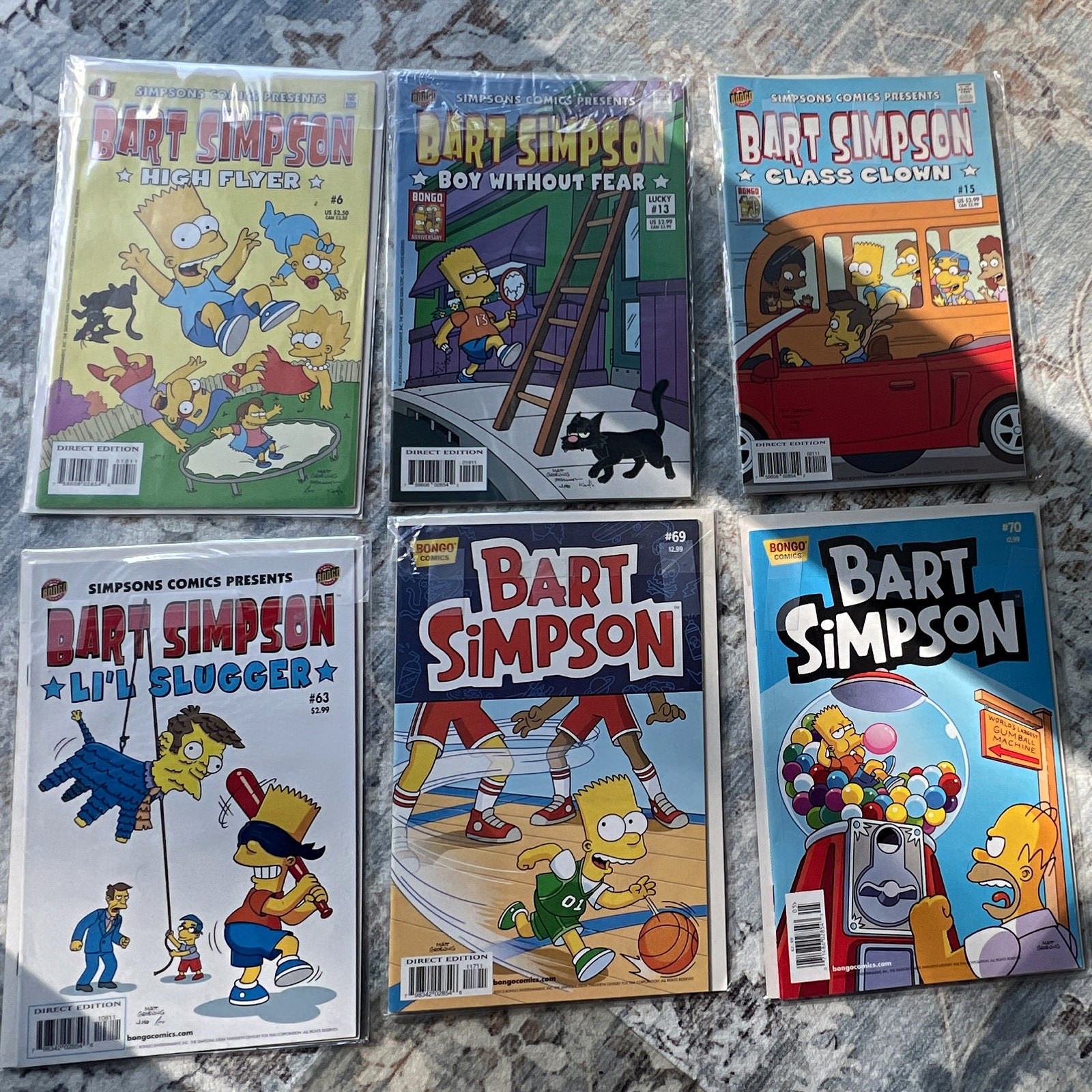 Bongo Bart Simpson Comics - Lot of 6, Issues #6, #13, #15, #63, #69-70, Direct 