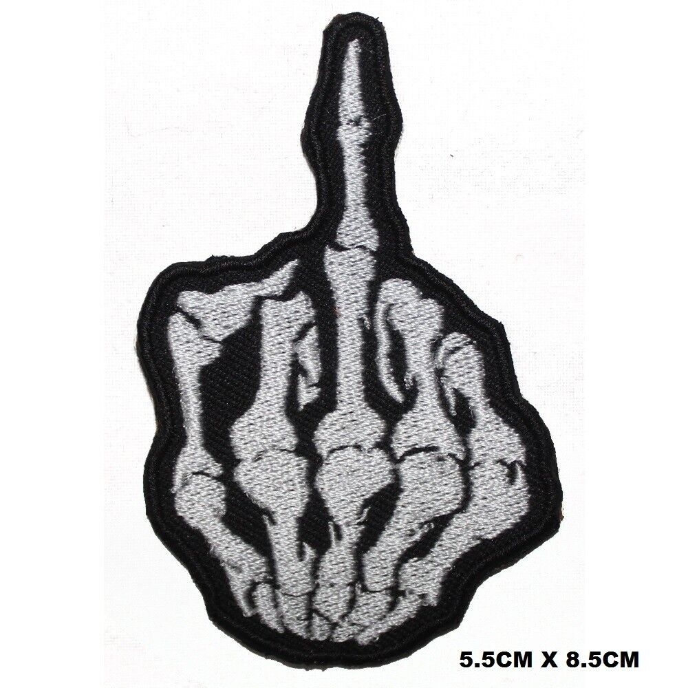 Skeleton Middle Finger Cartoon Logo Embroidered Patch Iron On/Sew On Patch Batch