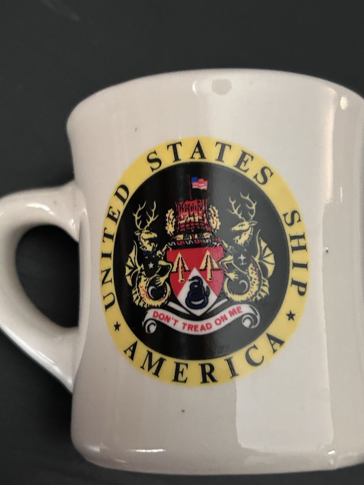 Vintage USS America CV-66 US Navy Reenlistment Mug Pair Double Sided Mil-Art