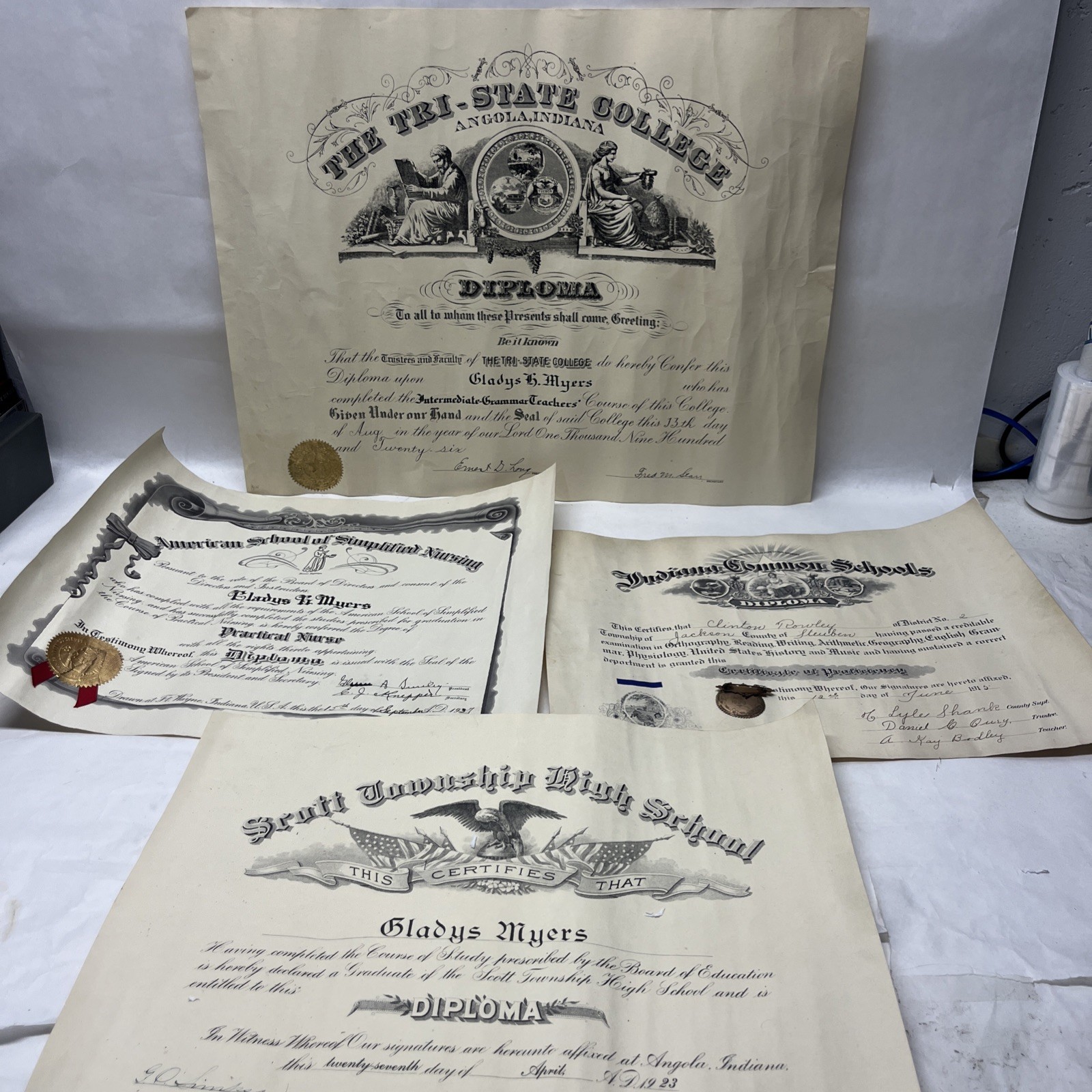 Vintage Educational Documents And Diplomas 1915-1937 Nursing High School College