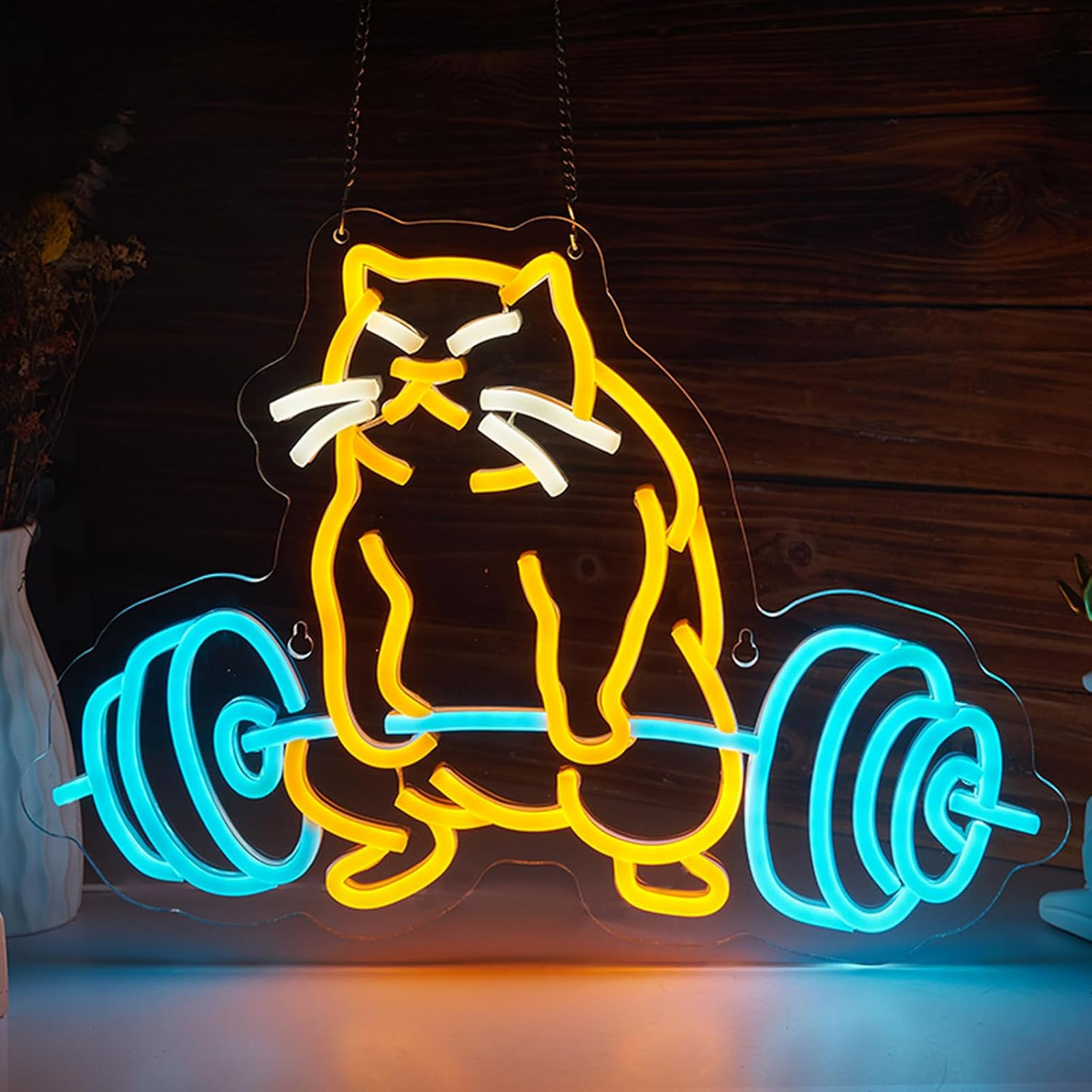Cat Gym Neon Sign for Wall Decor Gym Decor Funny Cat Neon Light Smart plug timer