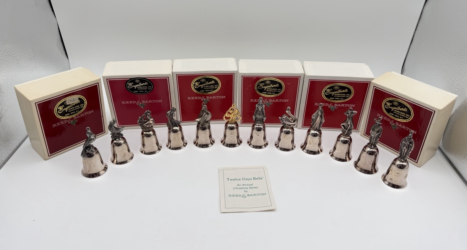 Vintage Reed & Barton 12 Days of Christmas Silverplated Bell Ornaments w/Boxes