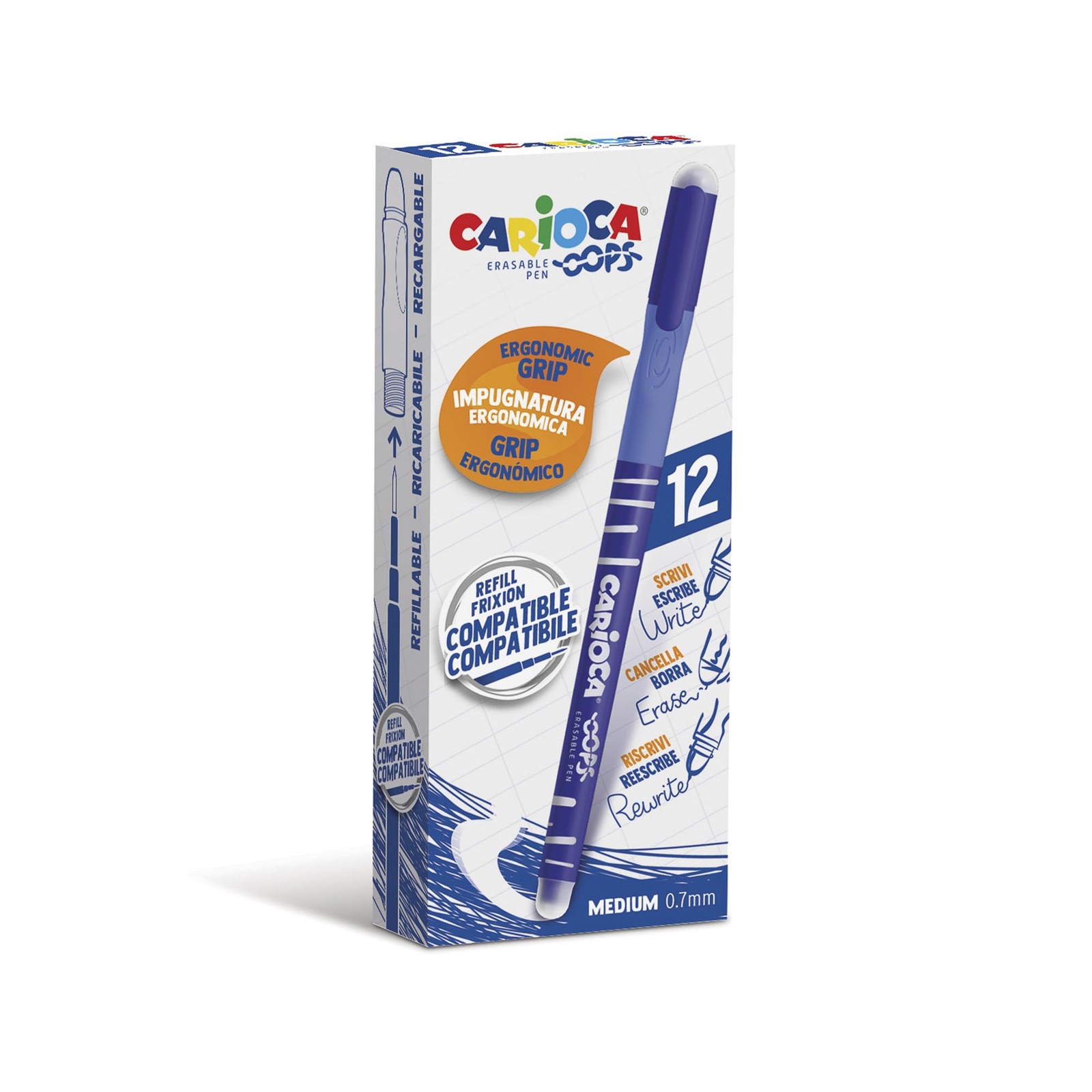 Carioca Oops Blue Erasable Refillable Pens 12 Pieces