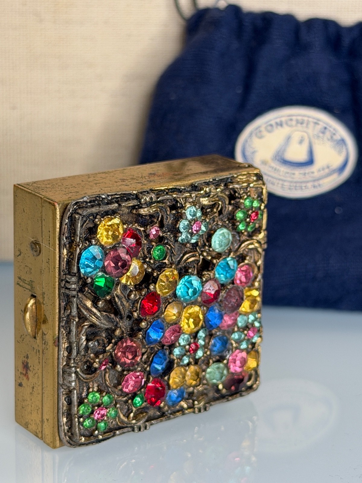 Vintage 1950s Dorset 5th Ave Rhinestone Travel Compact Case Schloss Hausmann