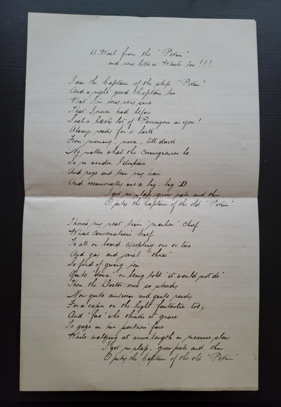 Antique 19th Century Handwritten Whallng Poem Ship \