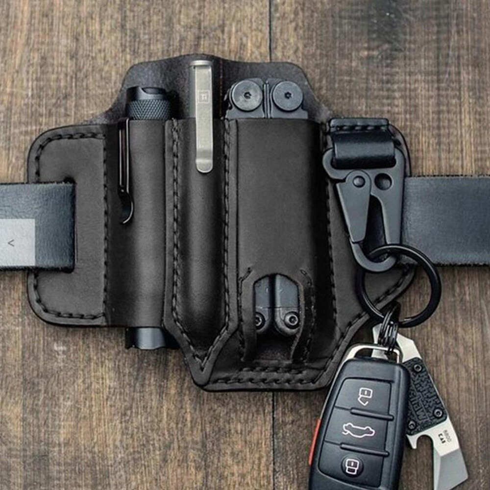 EDC Leather Sheath For Knife Belt Flashlight Holster Multitools Organizer US NEW
