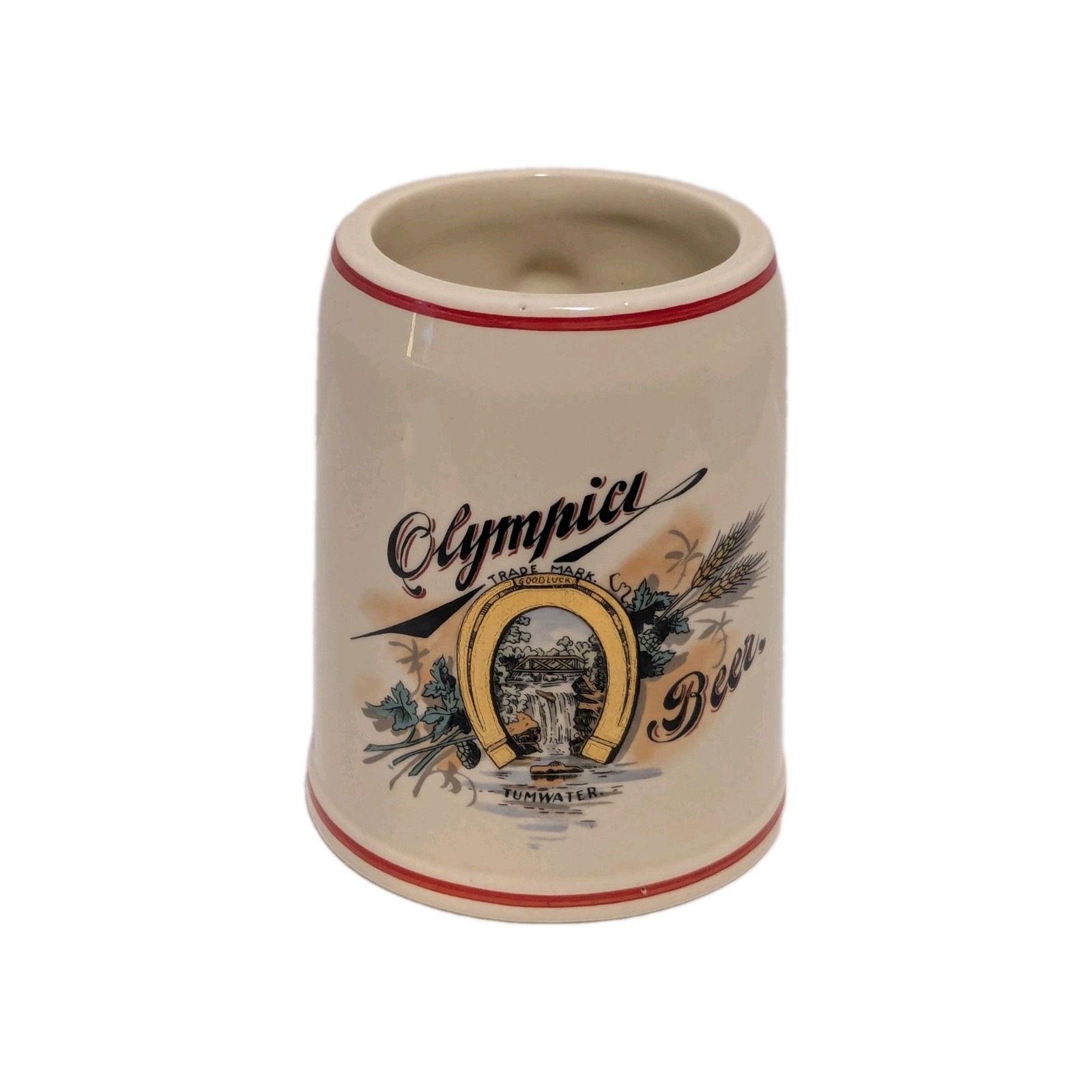 Vintage Antique Olympia Beer Handled Mug Stein 1/2 Liter 1904 Tumwater Horseshoe