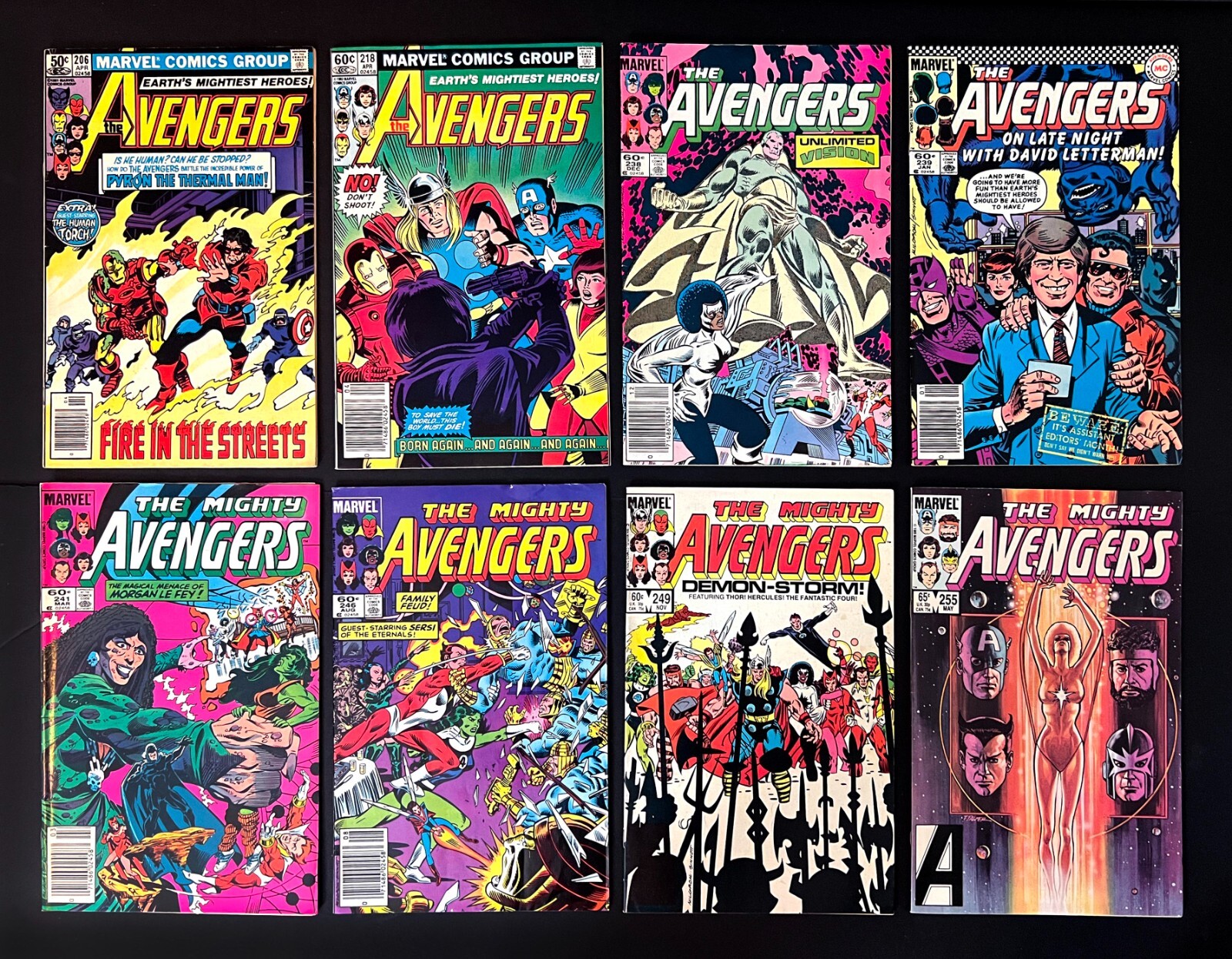 AVENGERS LOT #206 218 238 239 241 246 249 255 8 Issues Marvel Comics 1981-1985
