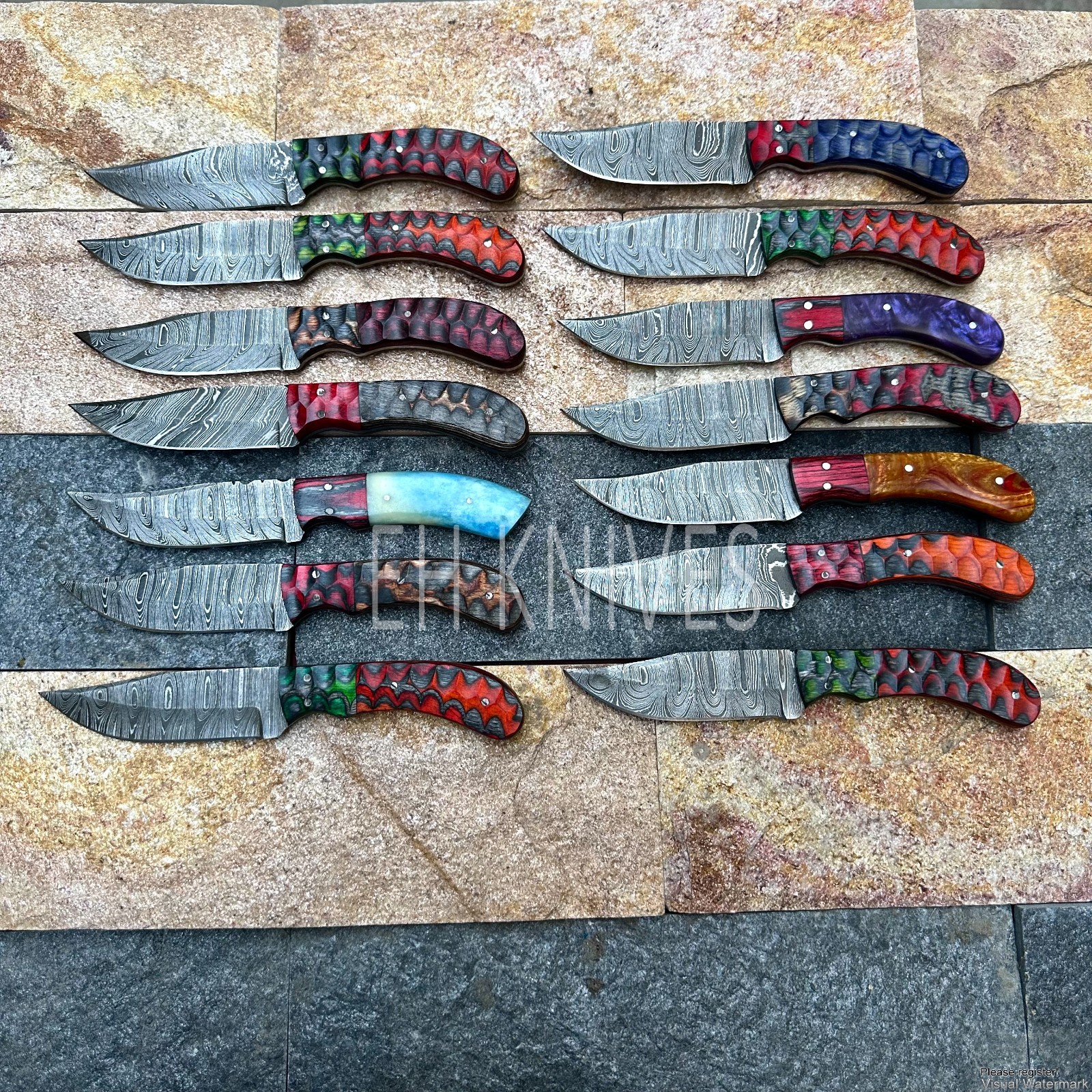 Lot of 15 Handmade Damascus Steel Hunting Knives – Bulk Discount – With Sheaths
