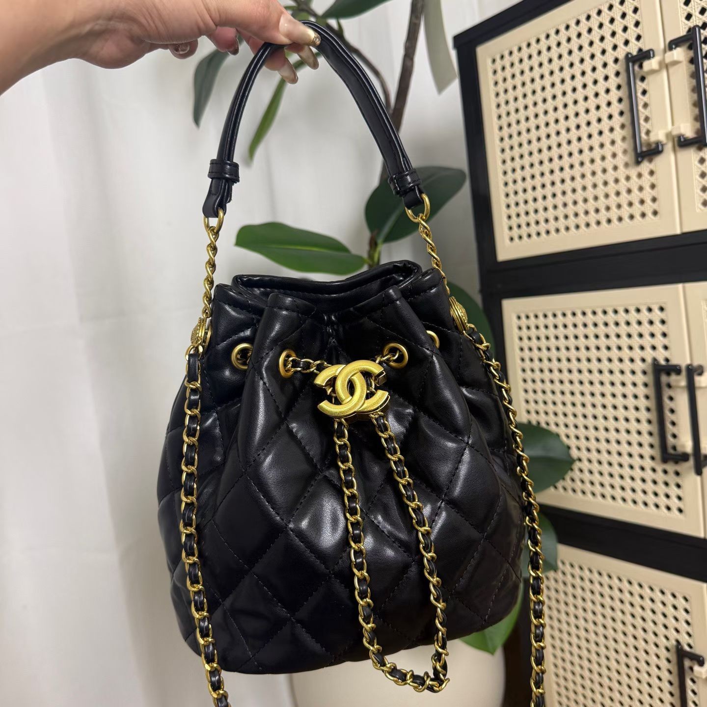 Chanel Makeup Shoulder Strap Bag Crossbody Bucket Black Quilted- VIP Gift w box
