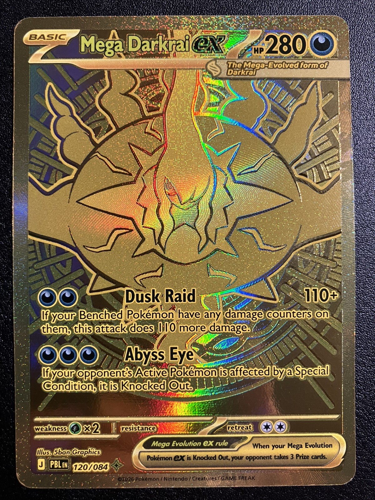 Mega Darkrai EX 120/084 Pitch Black GOLD Ultra Rare Perfect Centering