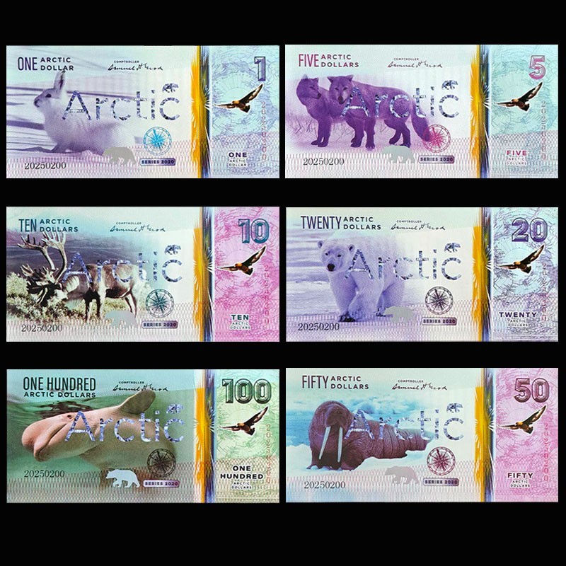 ARCTIC TERRITORIES SET 6 PCS, 1;5;10;20;50;100 FANTASY NOTE, 2020, ARCTIC HARE