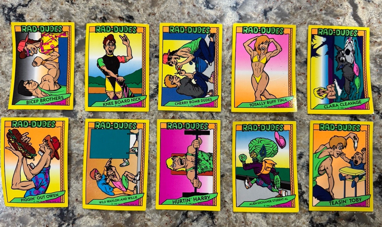 1990 Rad Dudes Sticker Card Lot (10) – Vintage Parody Cards Pacific Trading