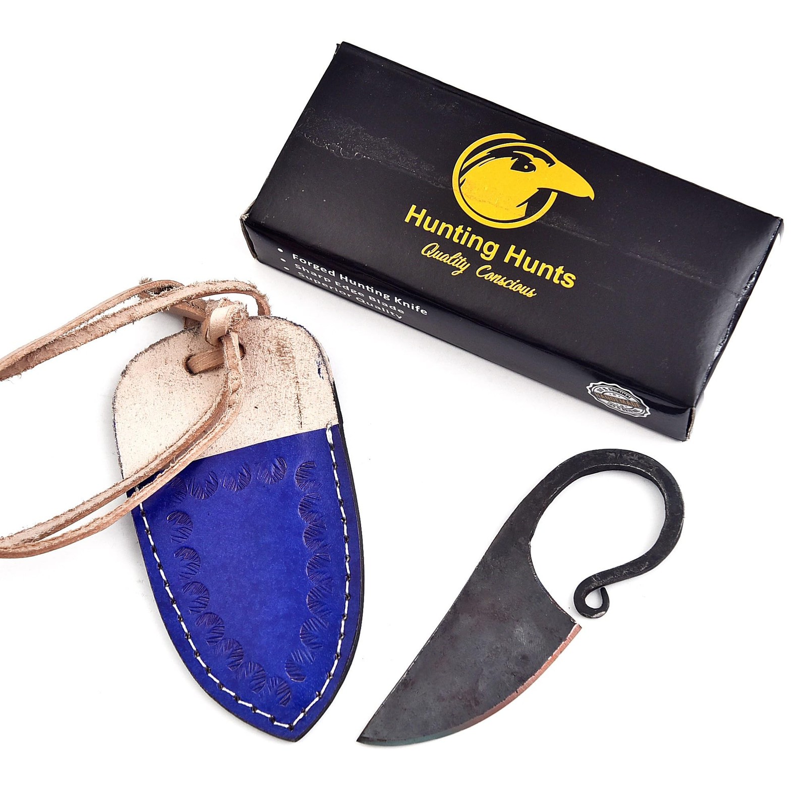 Hand Forged Celtic Knife Carbon Steel Fixed Blade with Blue Leather Neck Sheath