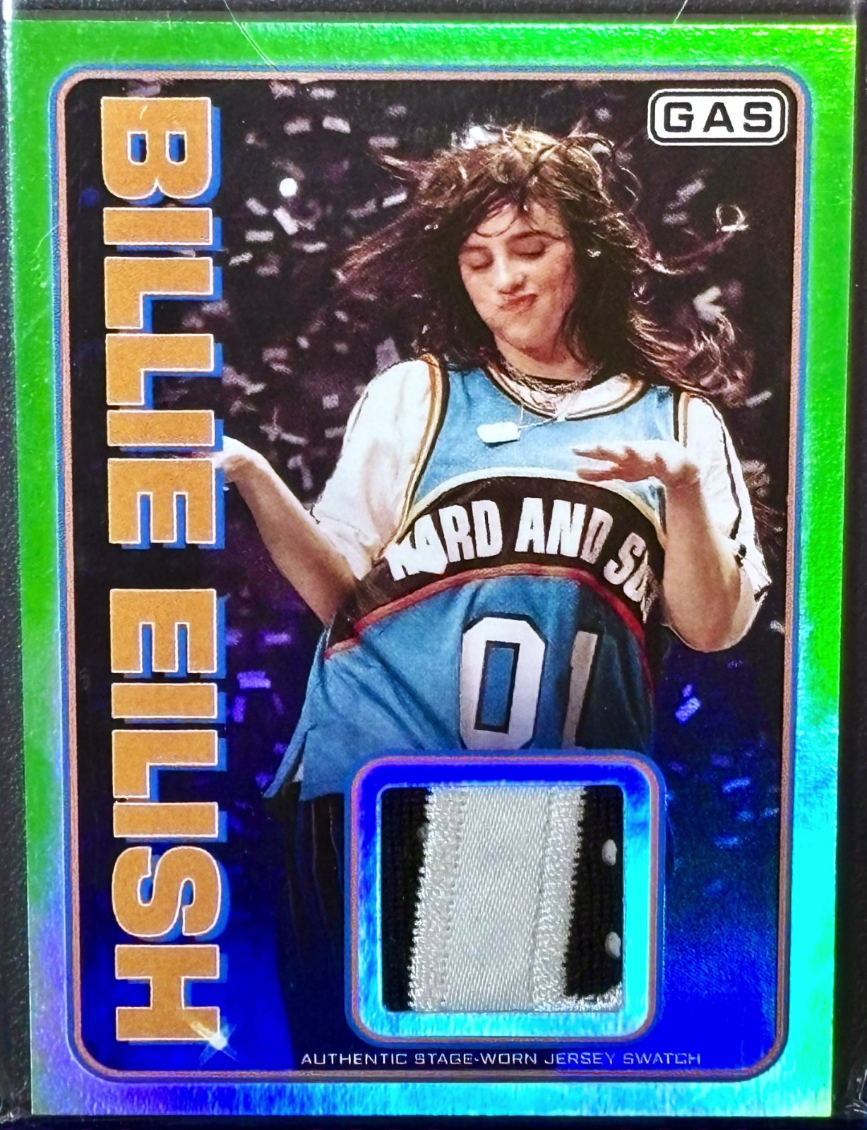 Billie Eilish Concert Used Stage Worn Jersey w/ LETTER Patch Card NEON GREEN /75