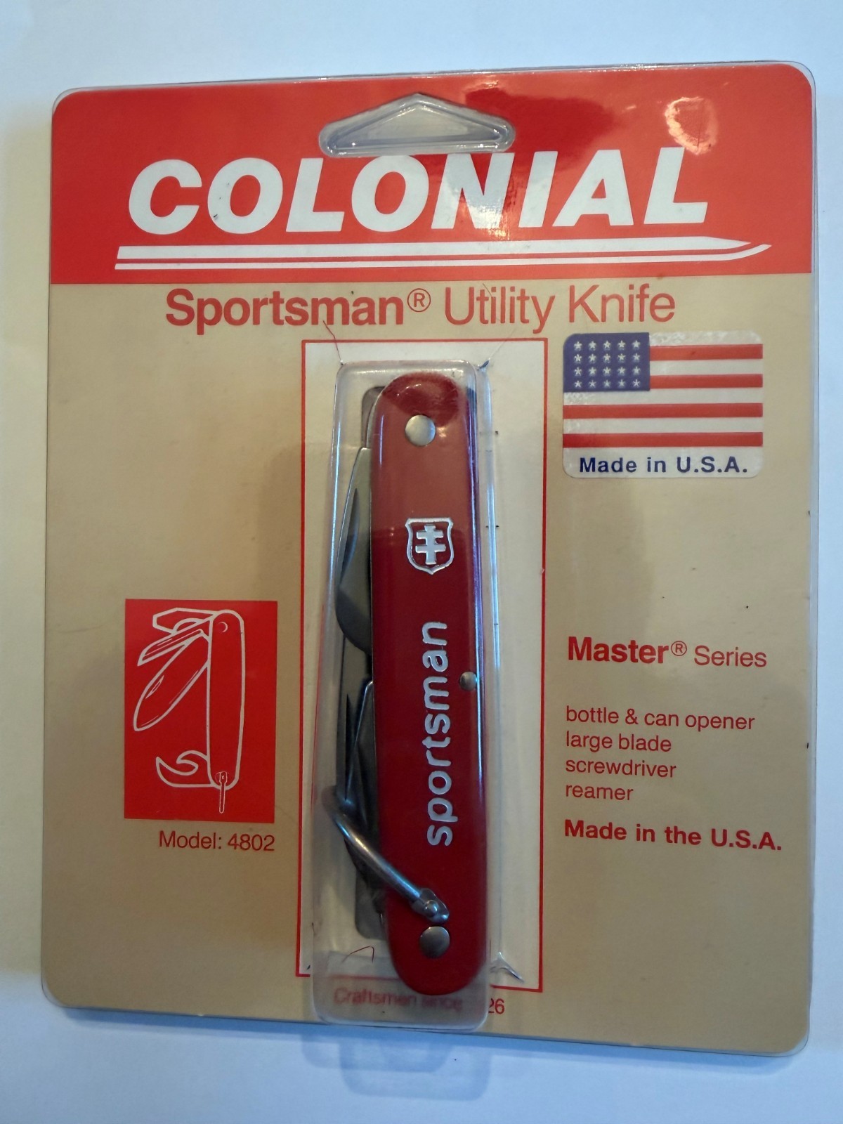 Vintage Red Colonial Sportsman Utility Knife Model 4802 NOS Factory Sealed MOC