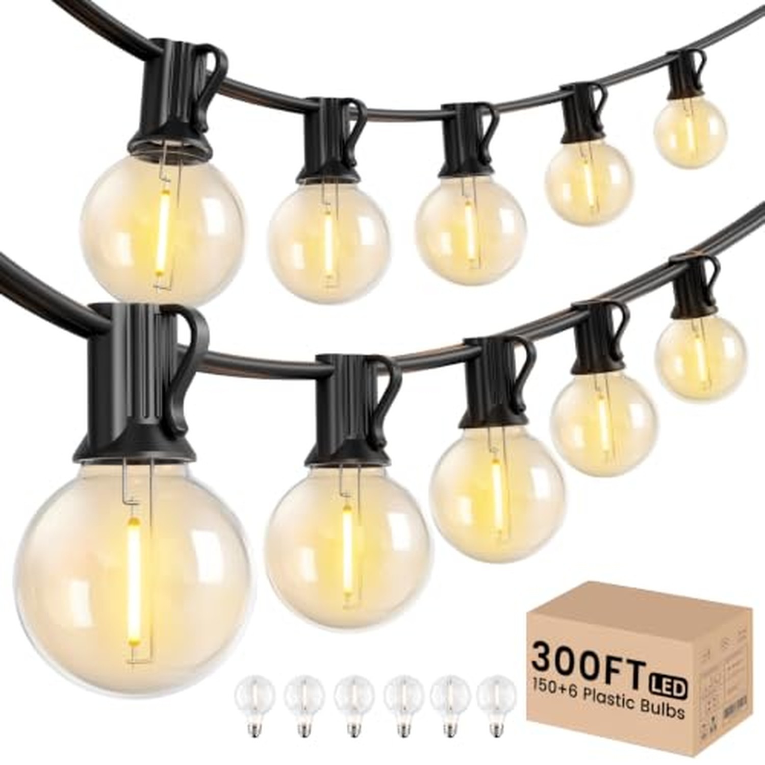 LACHON Outdoor String Lights Waterproof 300 FT with 150 G40 IP65 Bulbs | Dimm...