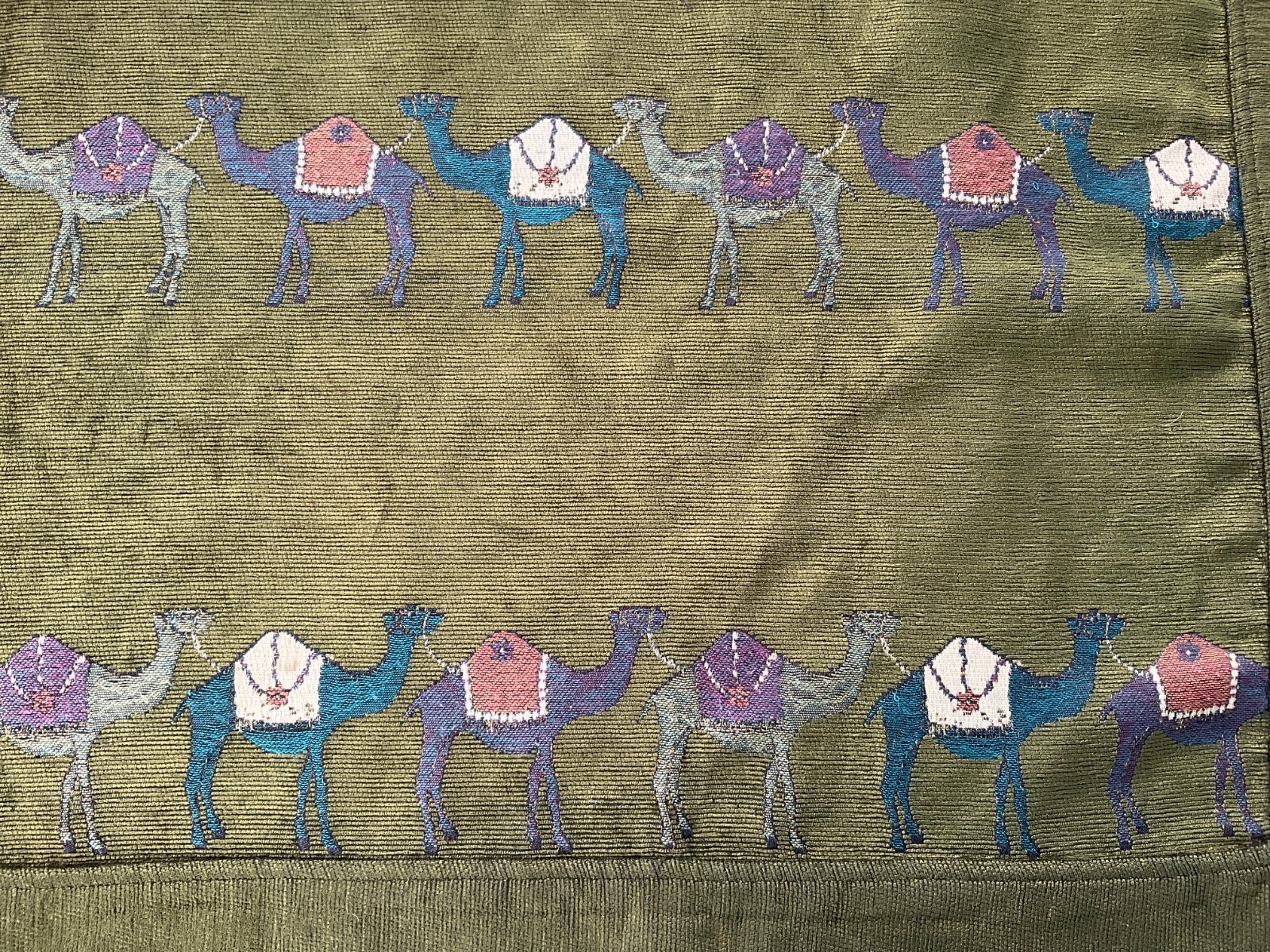 Vintage olive green Camel Blanket/Throw/Coverlet/Tapestry Corduroy Fabric 60x60\