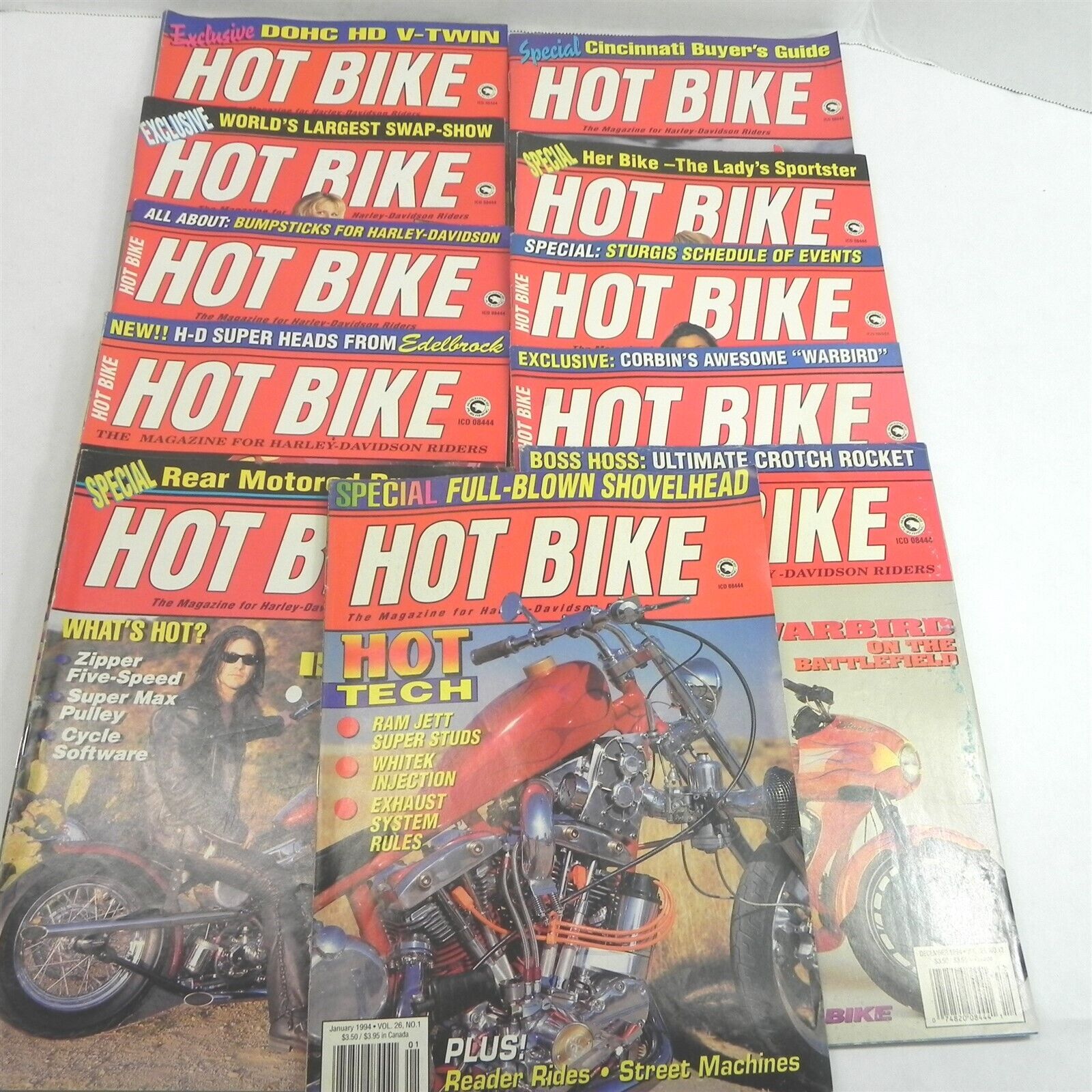 VINTAGE 1994 HOT BIKE MOTORCYCLE MAGAZINE LOT OF 11 ISSUES CHOPPERS HARLEYS 