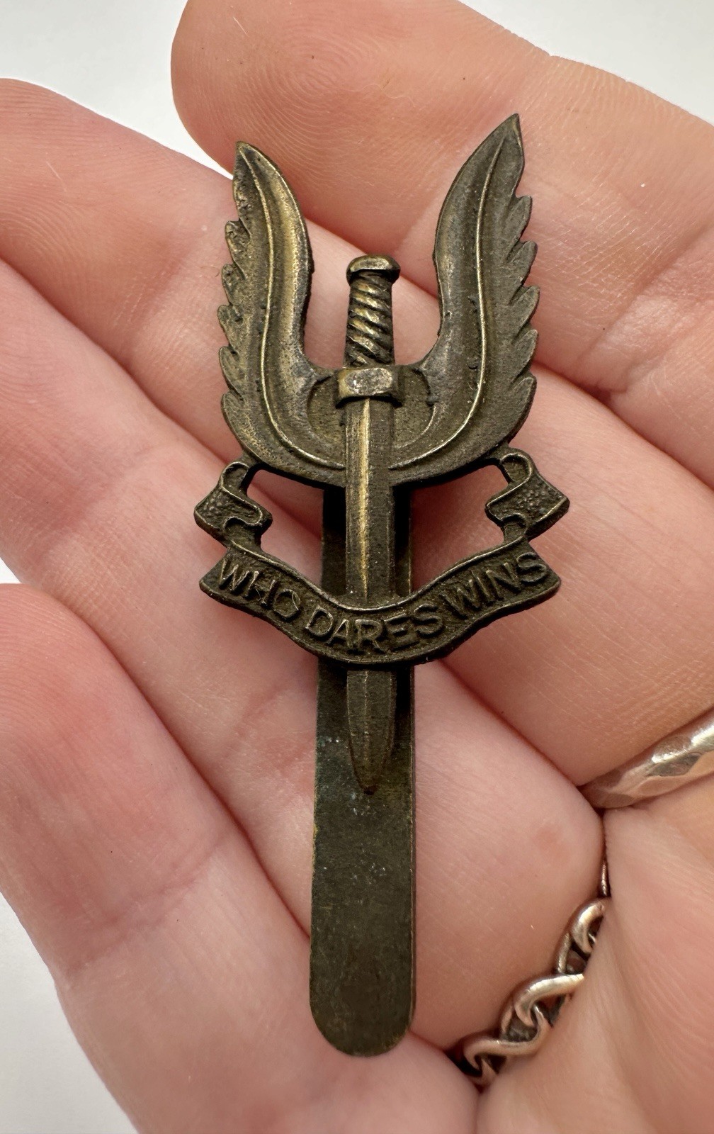 vintage British Special Air Service (SAS) Cap Badge Who Dares Wins