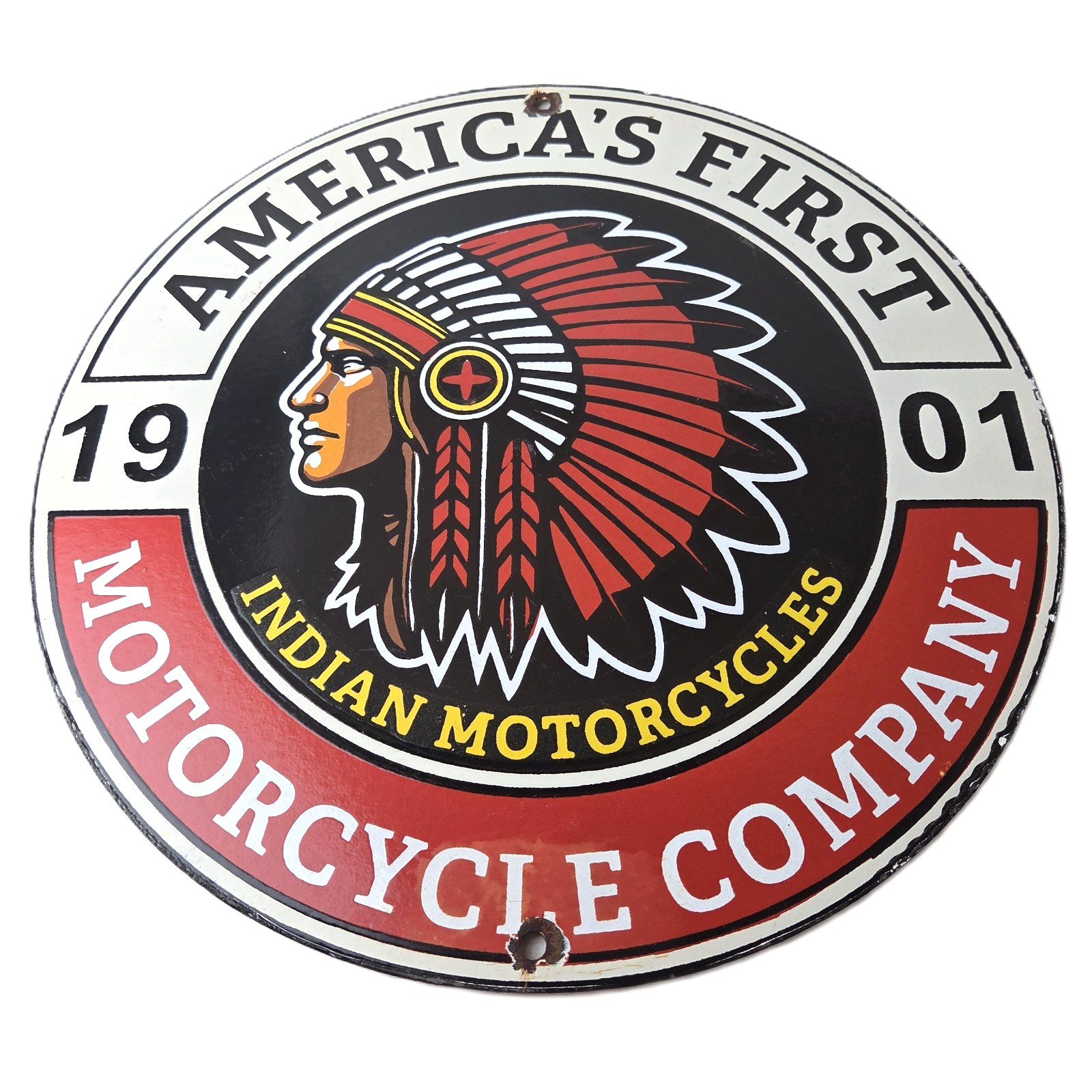 Vintage Indian Motorcycles Porcelain Sign - Americas First Sales Gas Pump Sign
