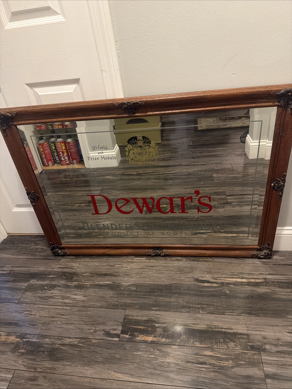 Vintage Dewar's Blended Scotch Whisky Bar Mirror Large 40x28 Wood Frame