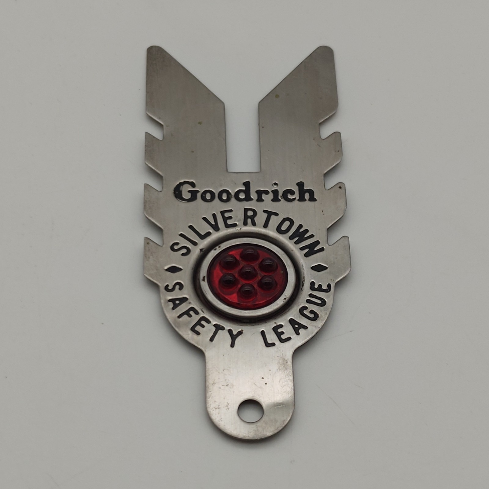 Vintage B.F. Goodrich Silvertown Safety League License Plate Topper Silver Badge