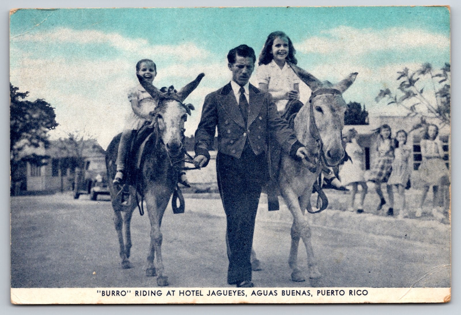 Aguas Buenas Puerto Rico Hotel Jagueyes Burro Riding Postcard