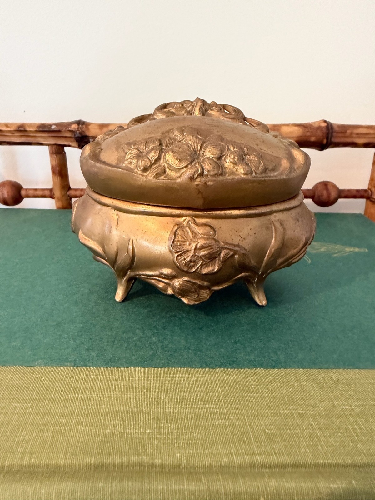 Antique Brainard & Wilson Art Nouveau Gold Gilt Jewelry Box (Design No. 140)