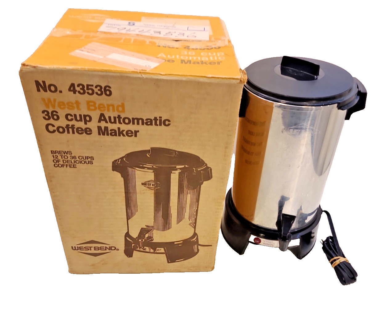MCM West Bend Chrome Coffee Percolator Model 43536 Vintage In Box Untested