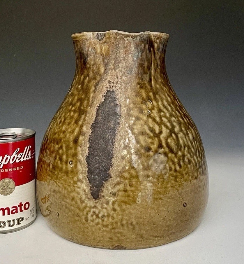 Antique Rare Form Alkaline-Glazed 1G Squatty Southern Stoneware Pitcher, NC/GA?