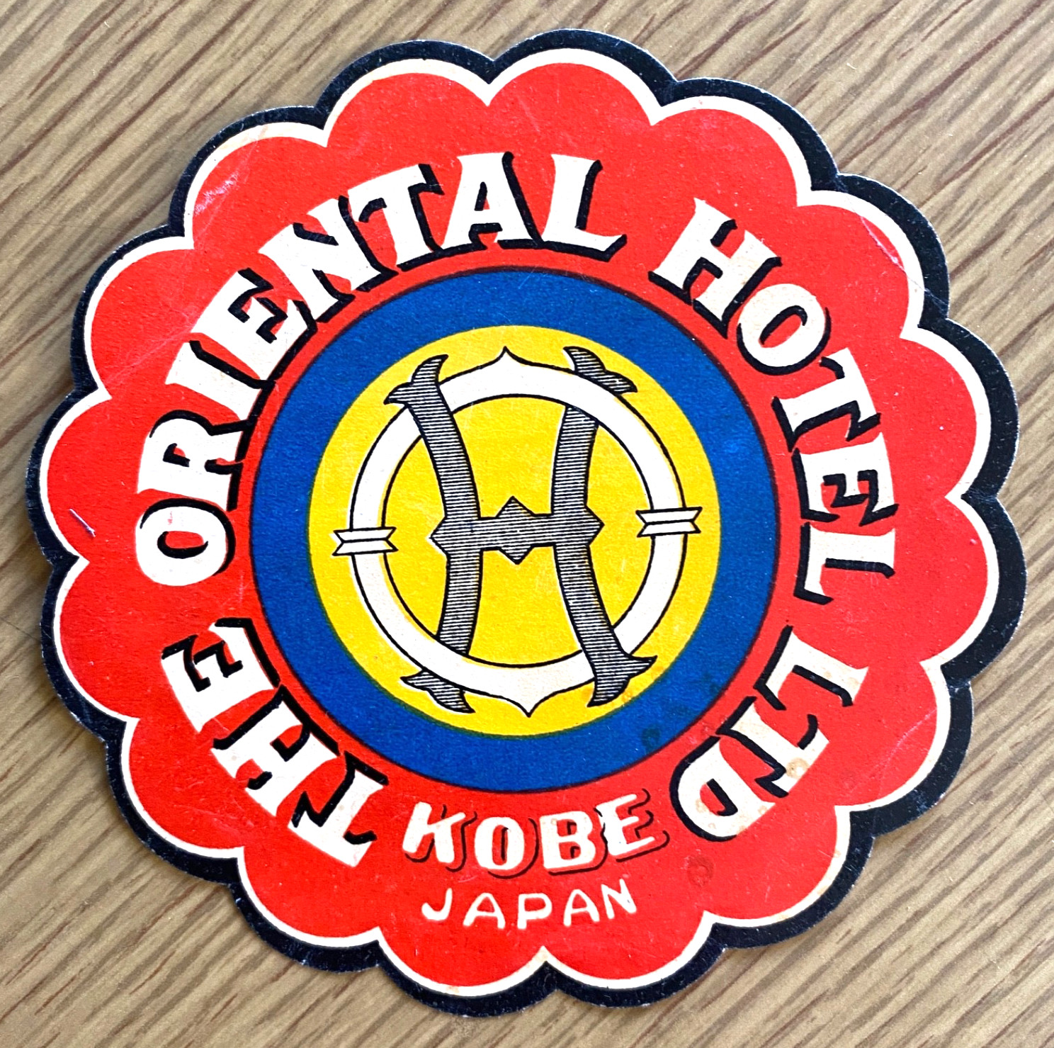 1920s THE ORIENTAL HOTEL LTD antique 4.25-inch hotel luggage label KOBE, JAPAN