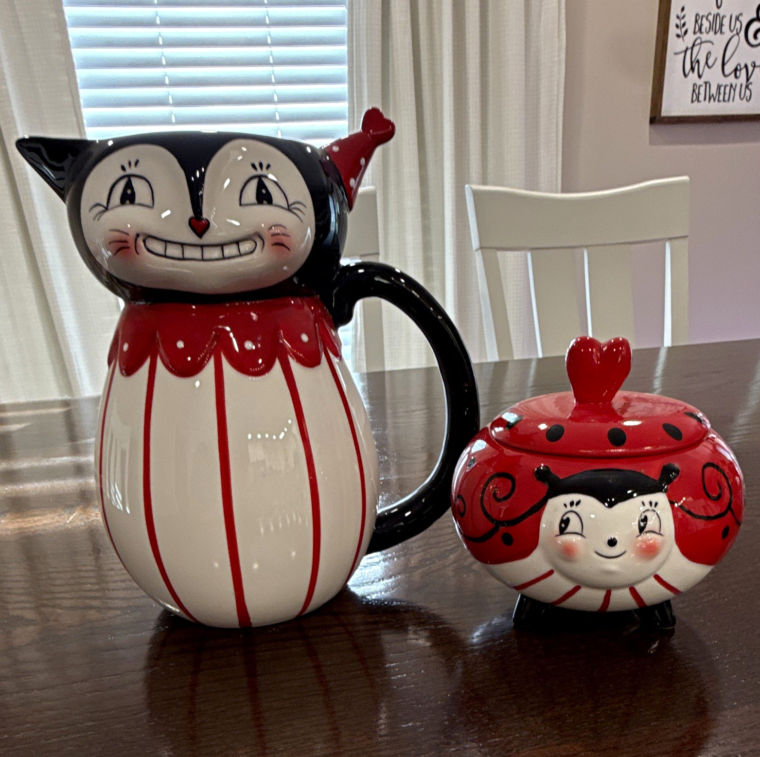 Johanna Parker Carnival Cottage Valentines cat pitcher and ladybug
