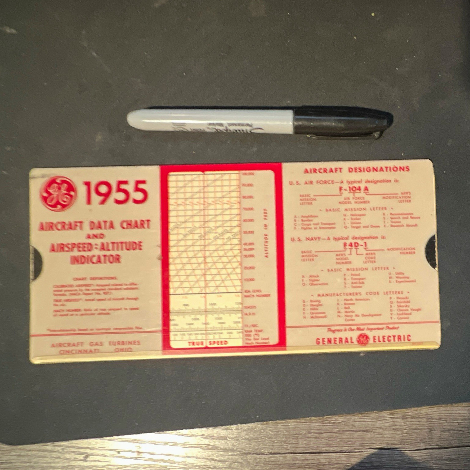 General Electric Aircraft Data slide Chart Airspeed/Altitude Indicator 1955