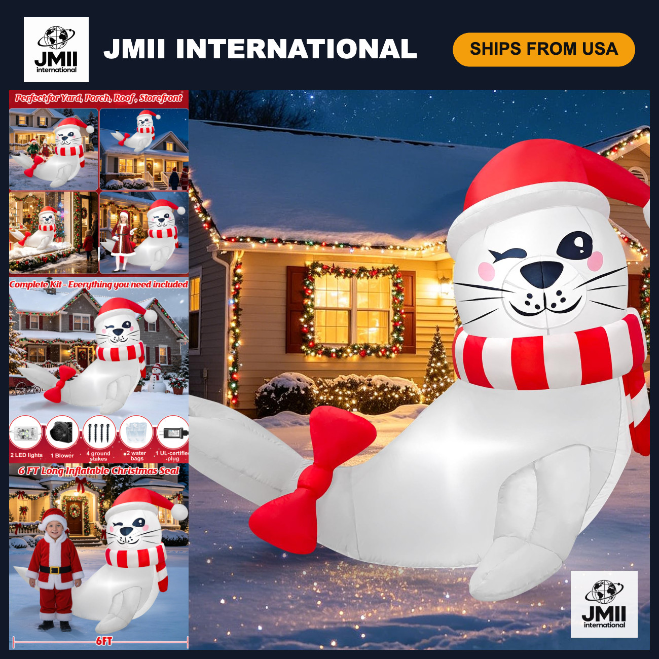 6FT Cute Seal Christmas Inflatable Outdoor Decoration - Holiday Yard Decor Clear