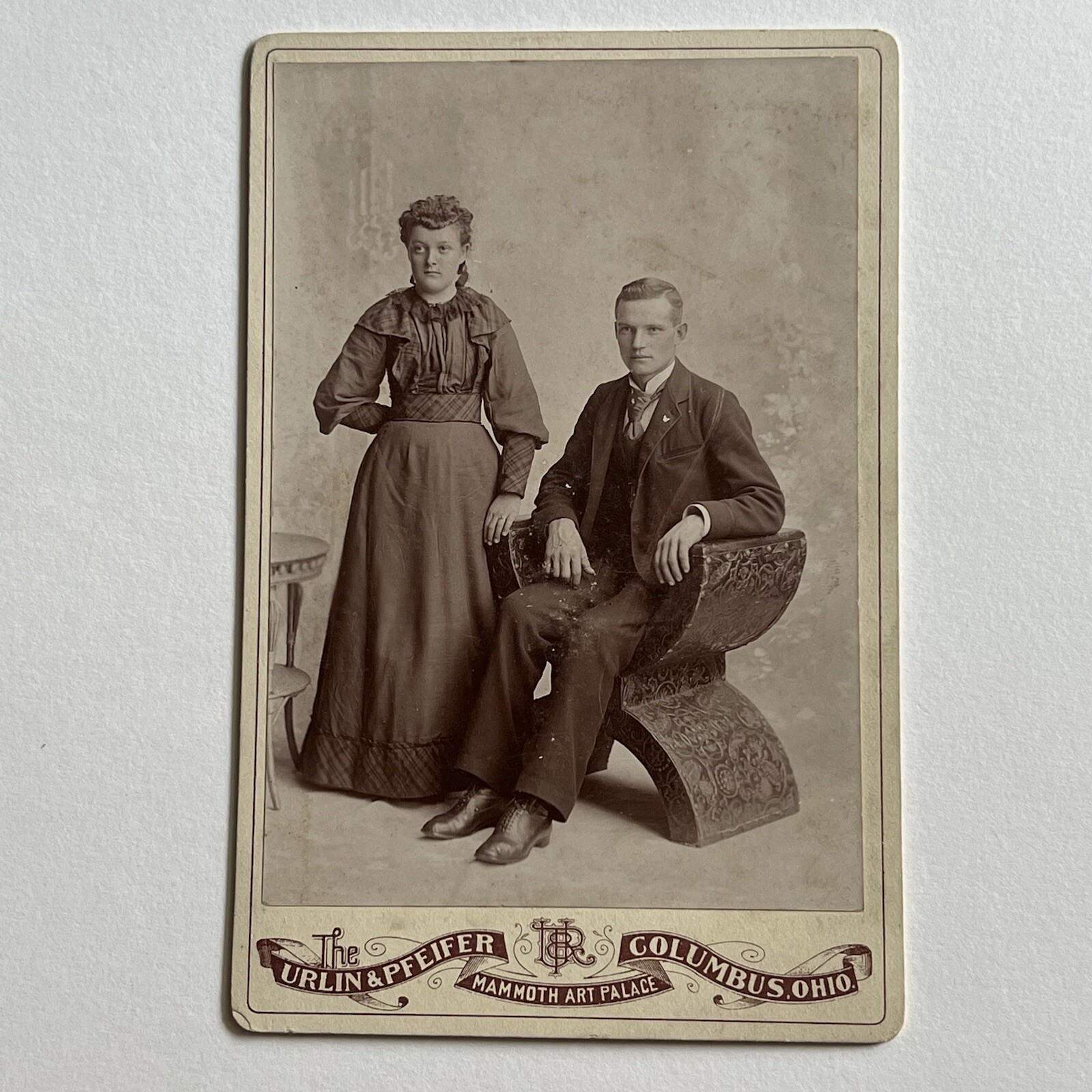 Antique Cabinet Card Photograph Young Man & Woman Teen Family ID Columbus OH