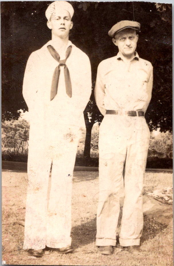 Vintage Photograph Two Men Sailor Uniform & Work Clothes WWII Era Snapshot