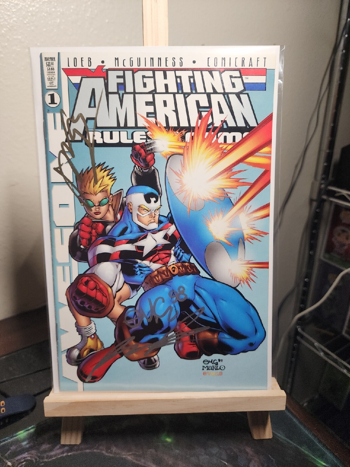 Fighting American 1 Rules Of The Game Signed Rob Liefeld Ed McGuinness Loeb COA.