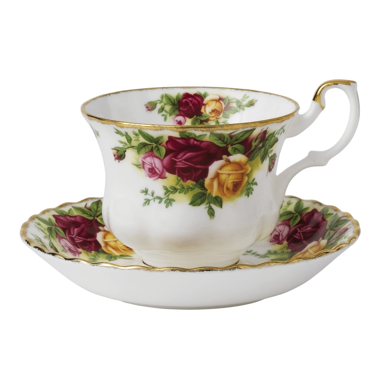 Vintage Floral Teacup & Saucer Set - Old Country Roses Design, Fine China, Elega