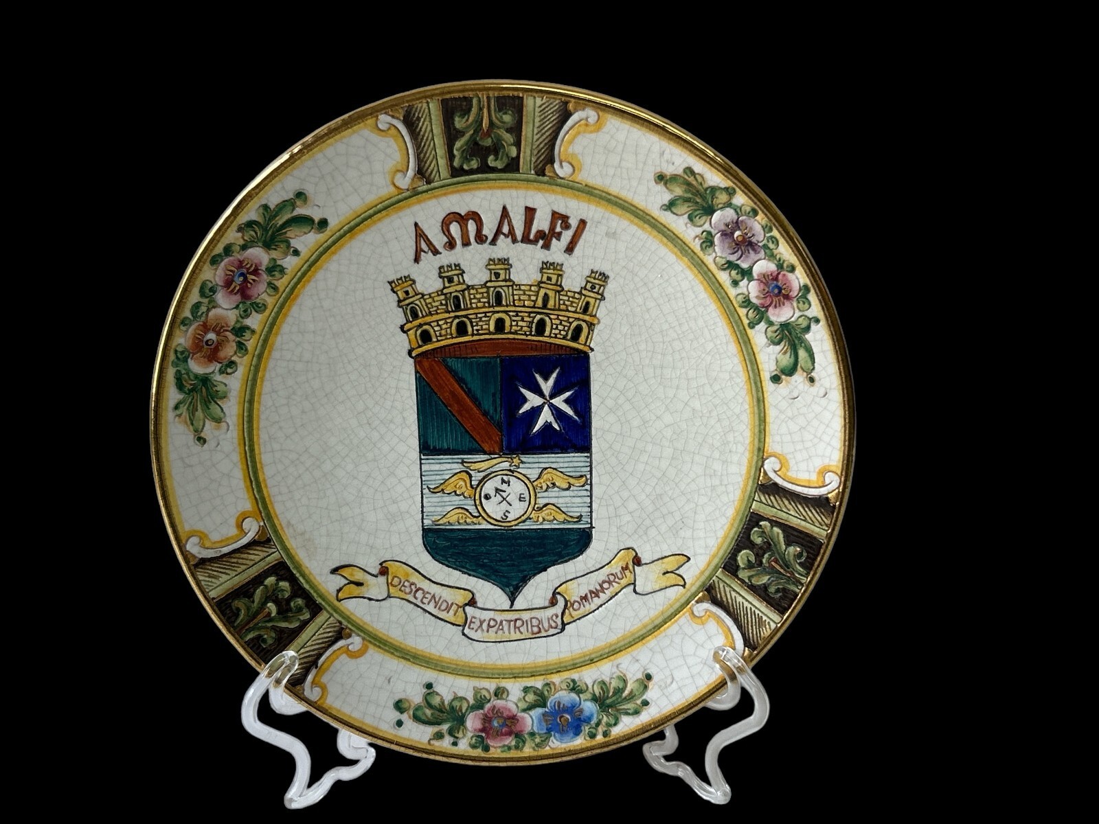 Amalfi, Antique 1950s Alfonso Fusco Hand Painted Round Ceramic Plate