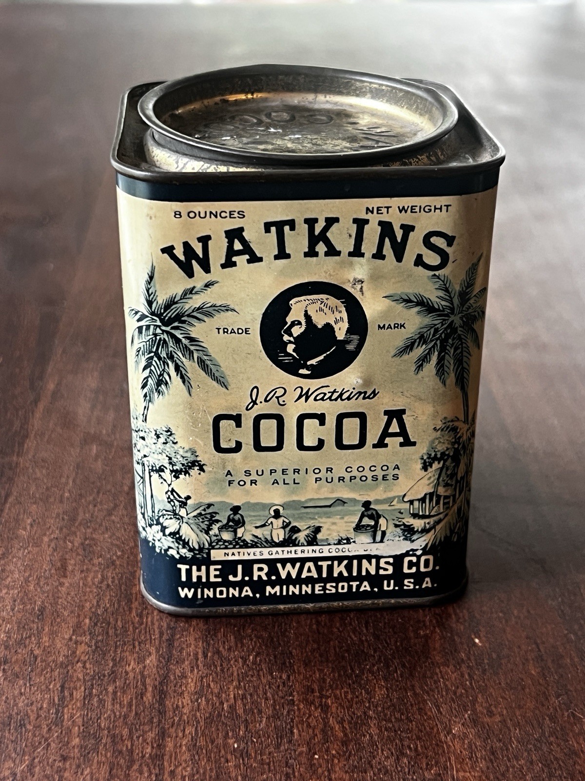 Almost Antique Watkins Cocoa Tin half filled with old marbles