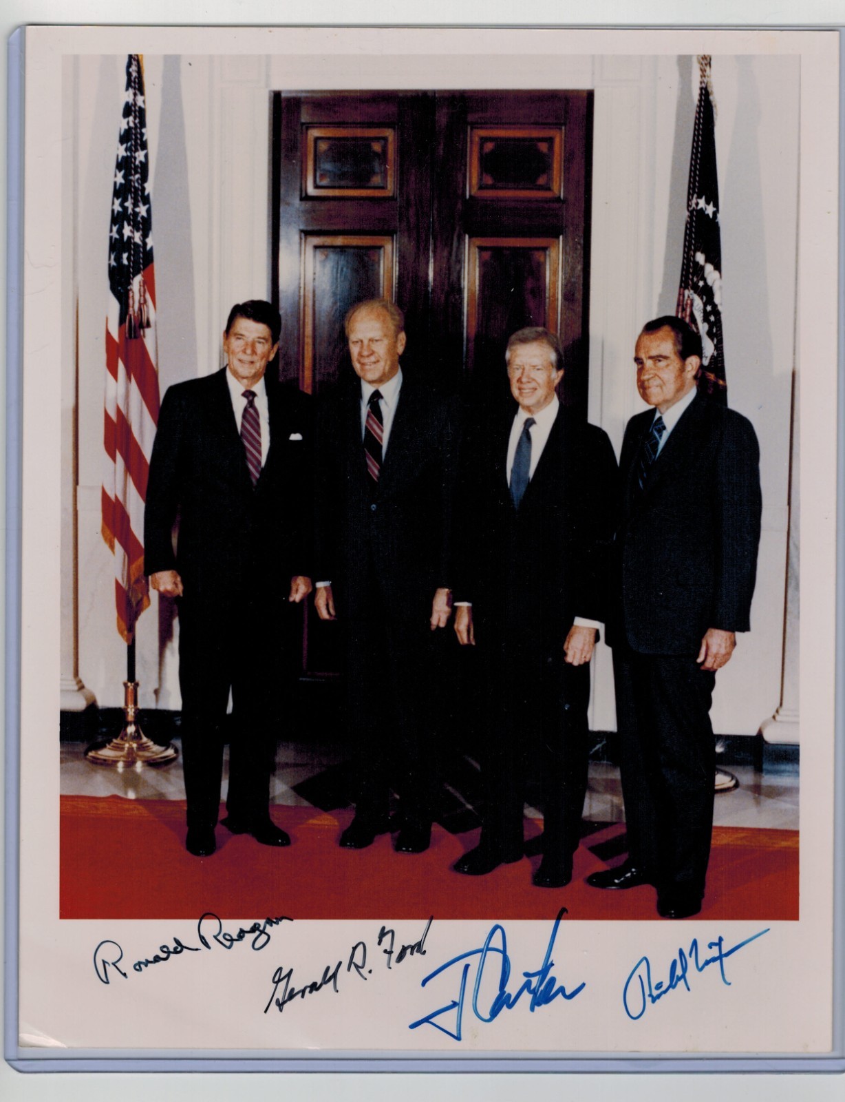 Reagan Nixon Carter Ford Signed Four Presidents Photo JSA LOA Rare United States