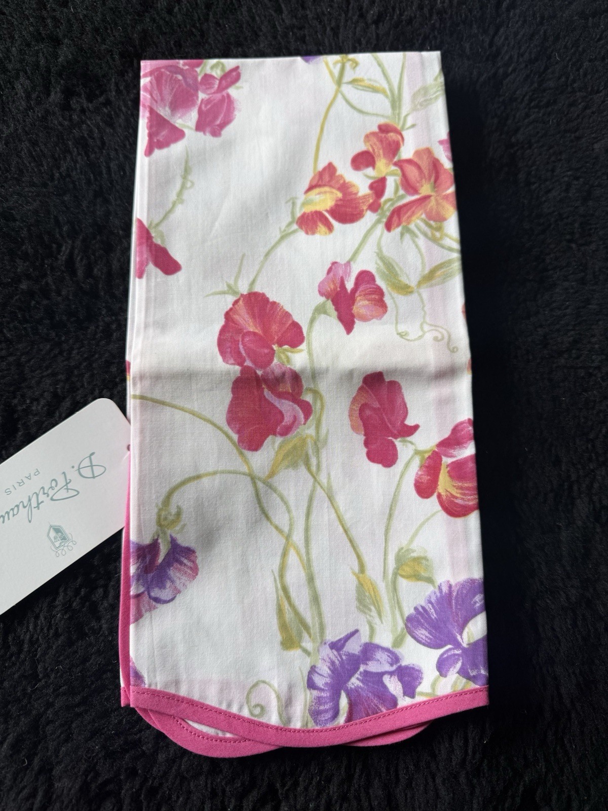 D Porthault Paris Pink Pois De Senteur 100% Cotton Guest Hand Towel NWT NEW