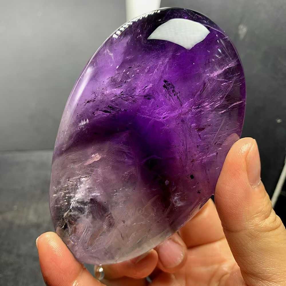 252-310g Natural Amethyst Quartz Carved Palm Crystal HEALING Reiki Decor Gift