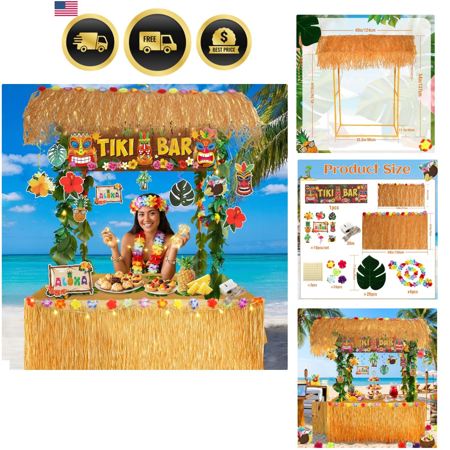 53PCS Abundant Tiki Bar Hut Party Decoration,Portable Outdoor Tiki Bar Kit In...