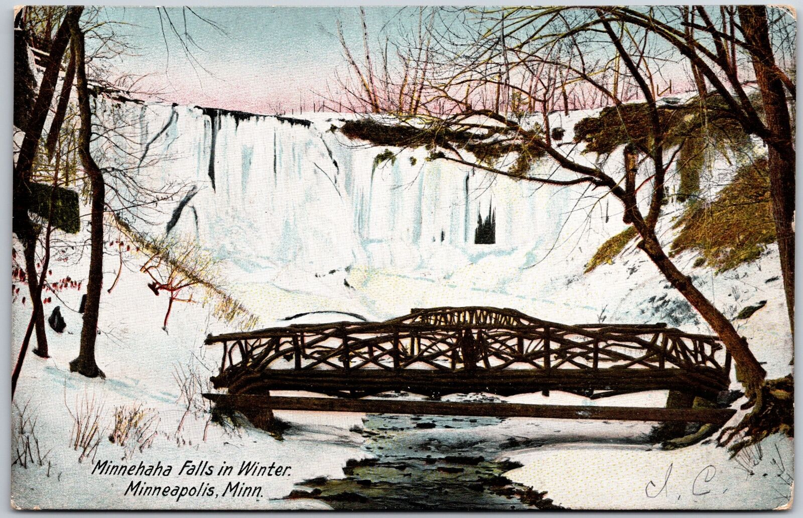 1907 Minnehaha Falls In Winter Minneapolis Minnesota Waterfalls Posted Postcard